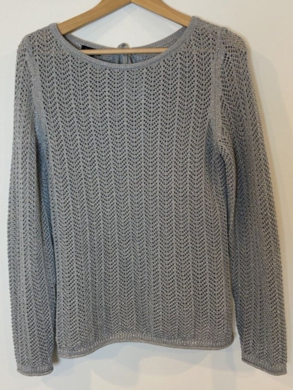 NWT Talbot's Sweater Open Weave Gray Silver Metallic Size XS New